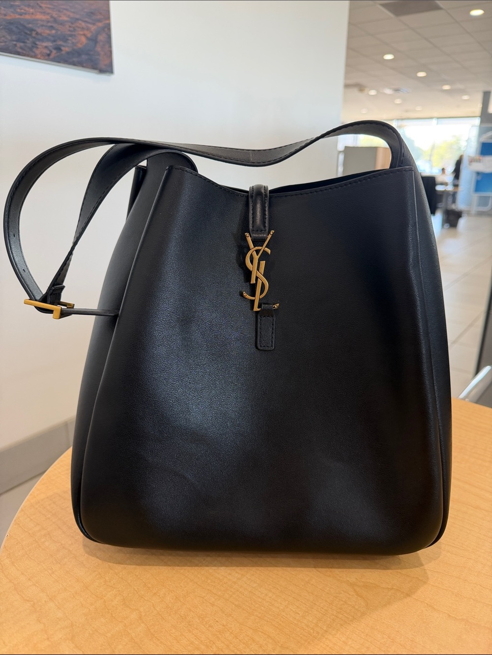 YSL  Black Leather Shoulder Bag with Gold YSL Emblem